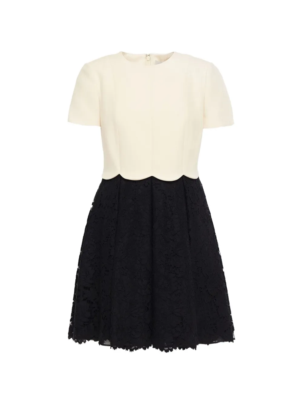 Valentino Garavani scalloped-edge lace-panel mini dress - Black