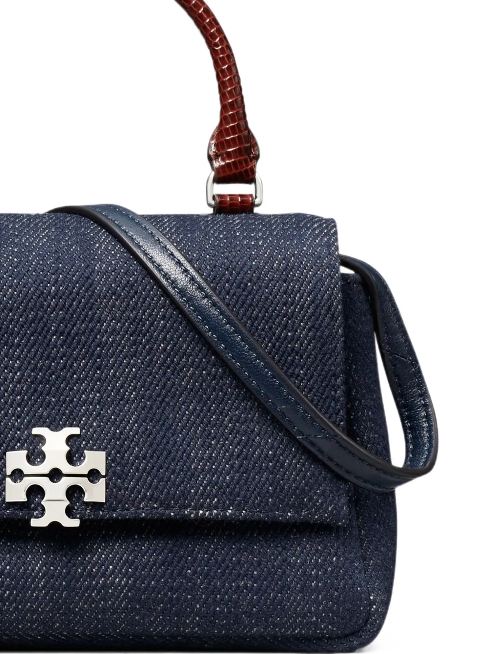 Tory Burch Charlie denim portemonnee met ketting Blauw