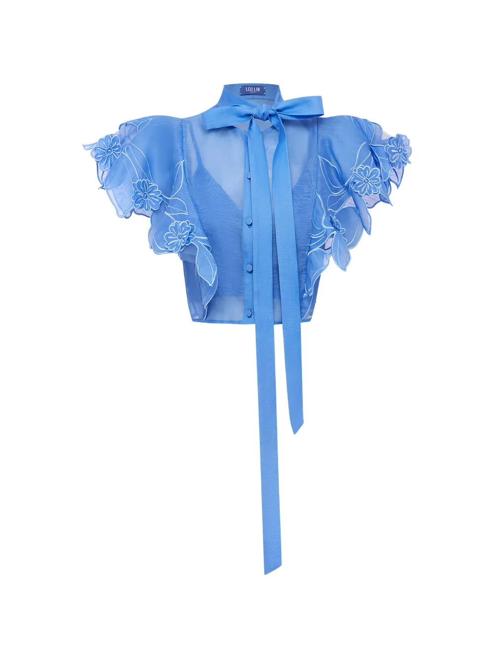 Leo Lin Jasmine appliqué flutter-sleeve top - Blu