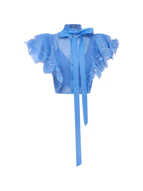 Leo Lin Jasmine appliqué flutter-sleeve top