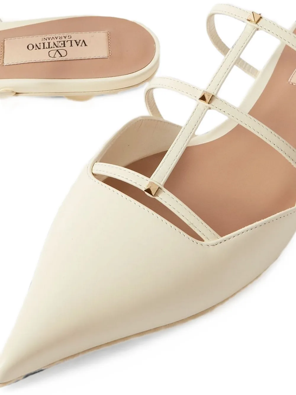 Valentino Garavani Rockstud embellished leather mules Beige