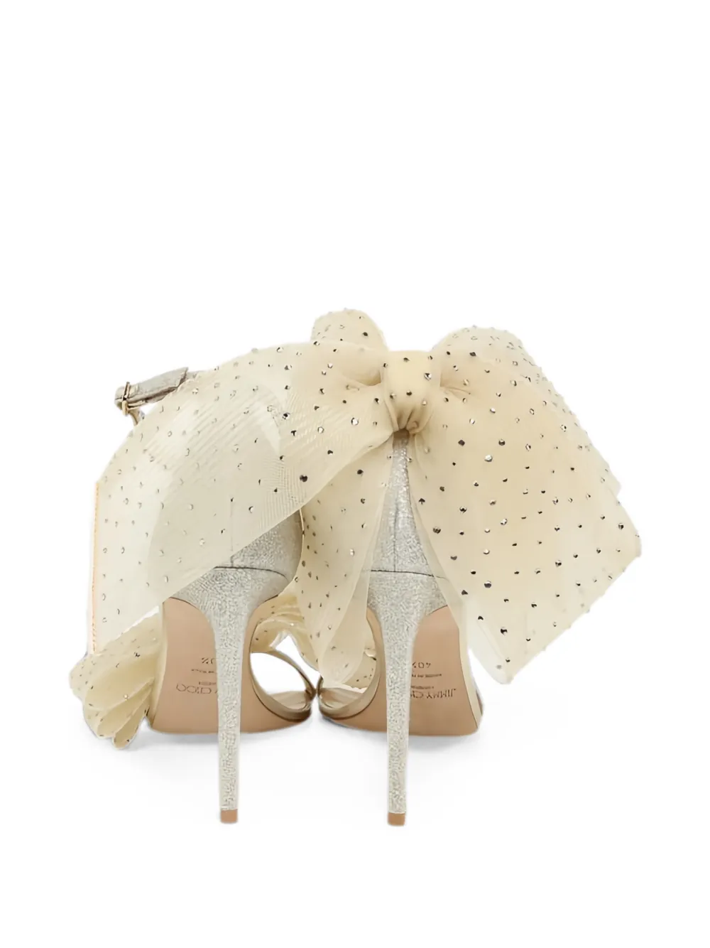 Jimmy Choo Aveline bow-detailed glittered sandals Beige