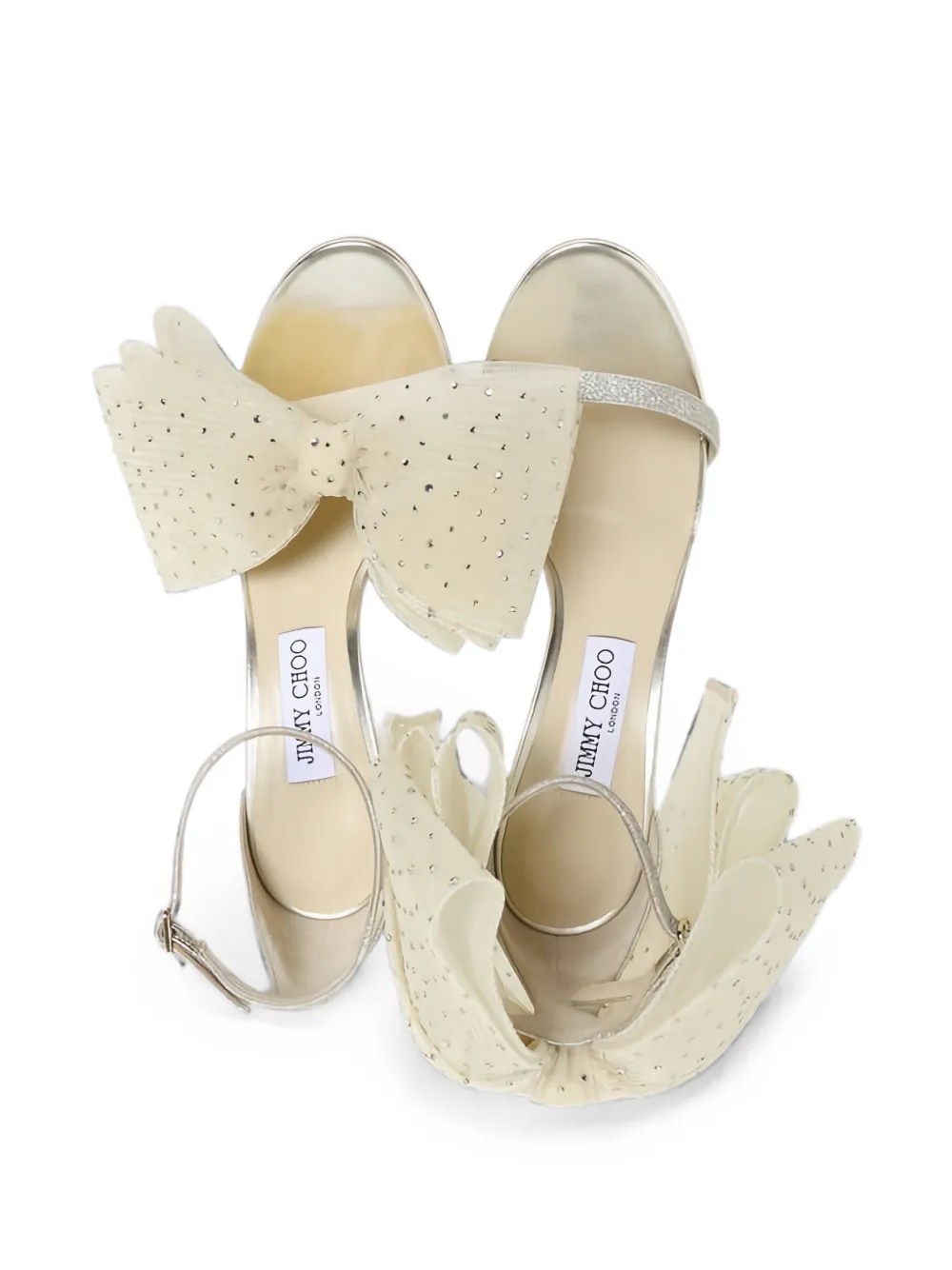 Jimmy Choo Aveline bow-detailed glittered sandals Beige