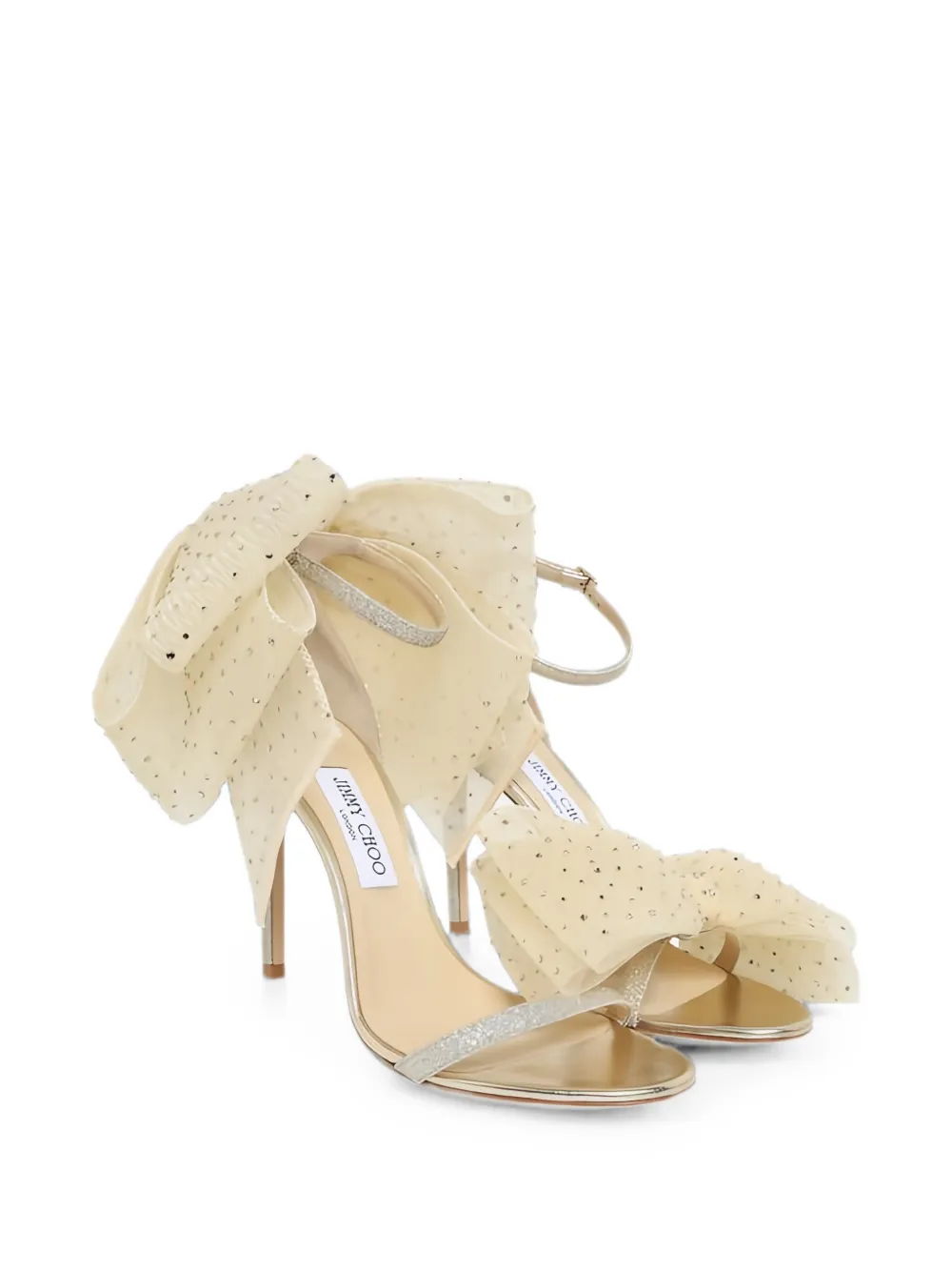 Jimmy Choo Aveline bow-detailed glittered sandals Beige