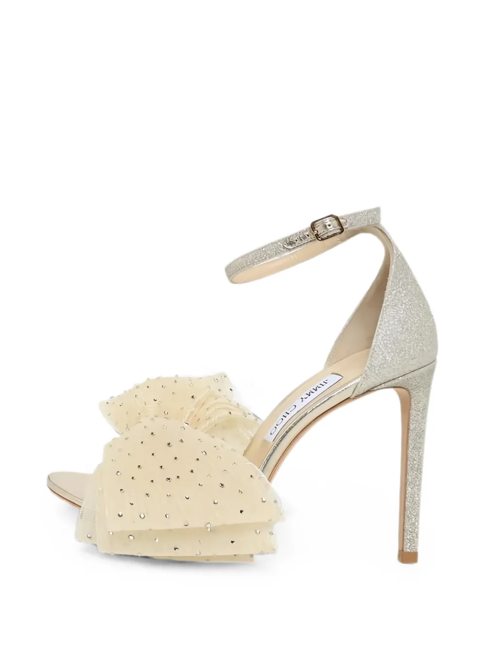 Jimmy Choo Aveline bow-detailed glittered sandals Beige