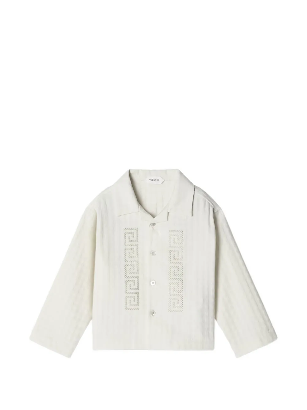 Versace Kids Greca-embroidered jacquard shirt - Toni neutri