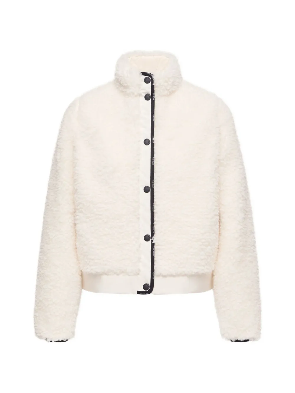 Moncler Fleece-texture High-neck Cardigan In Neutral