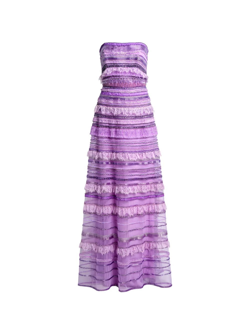 Elie Saab bead-embroidered strapless maxi dress - Purple