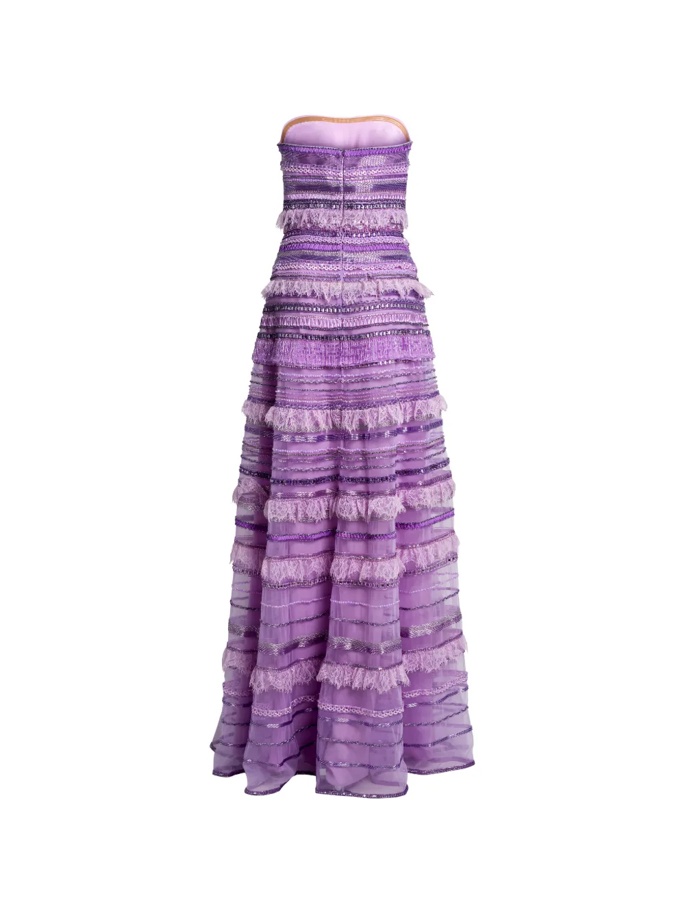Elie Saab Strapless maxi-jurk met geborduurde kralen Paars