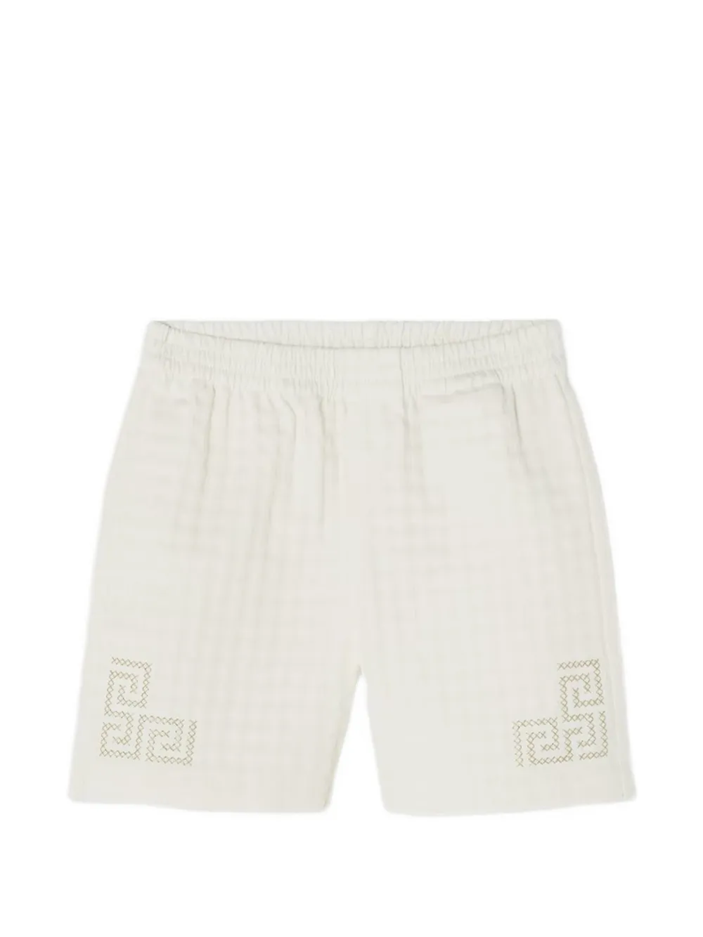Versace Kids Greca-embroidered check-jacquard shorts - Toni neutri