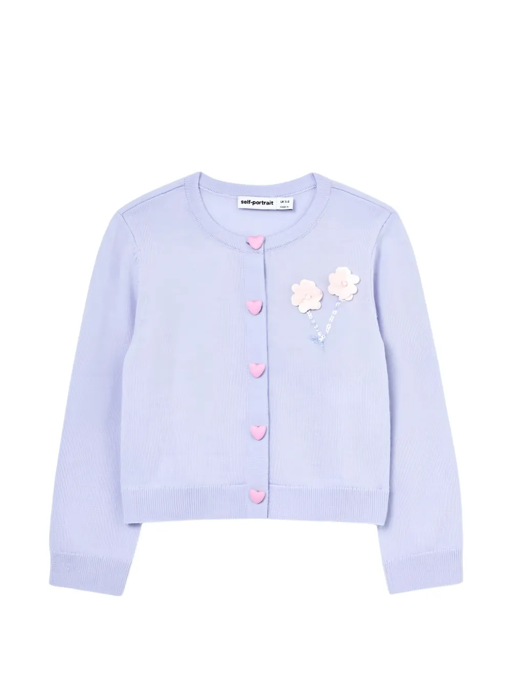 Self-Portrait Kids flower-embellished heart-button cardigan - Violett