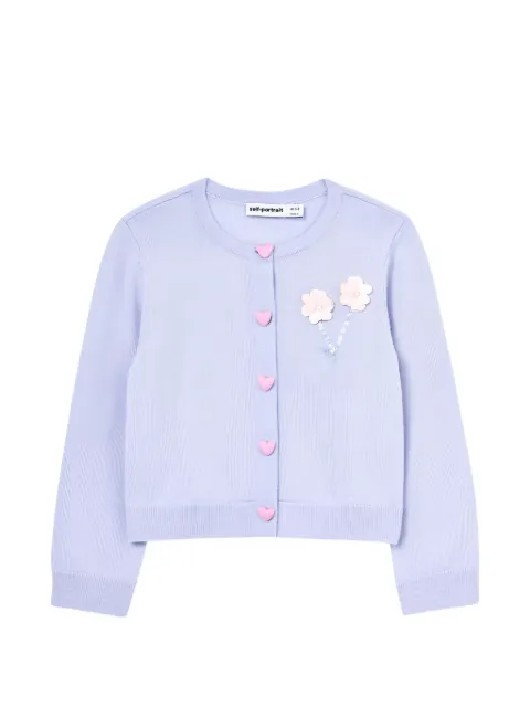 Self-Portrait Kids flower-embellished heart-button cardigan