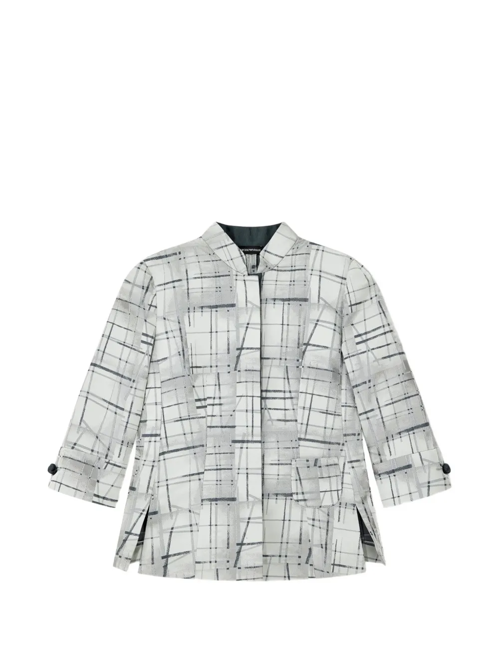Emporio Armani check-print mandarin-collar shirt - White