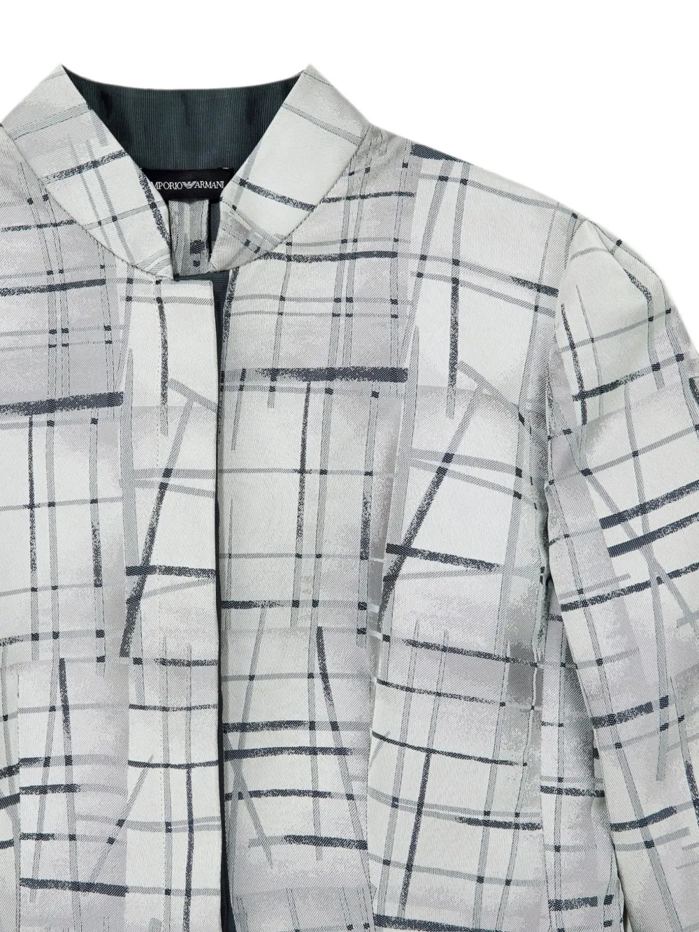 Emporio Armani Geruite blouse met ronde hoge kraag Wit