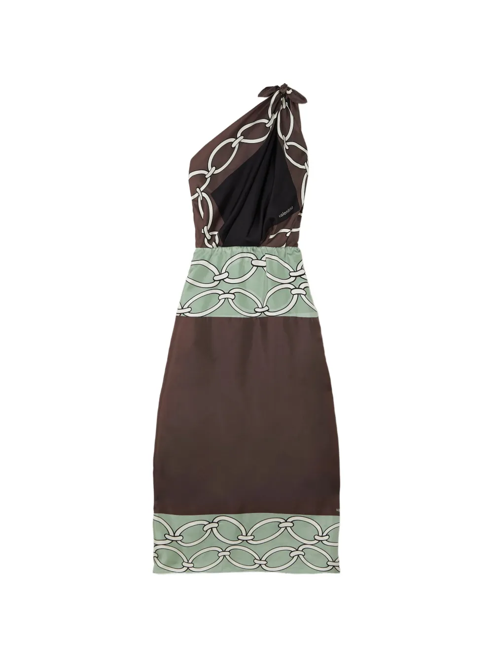 Valentino Garavani one-shoulder printed silk-twill midi dress - Brown