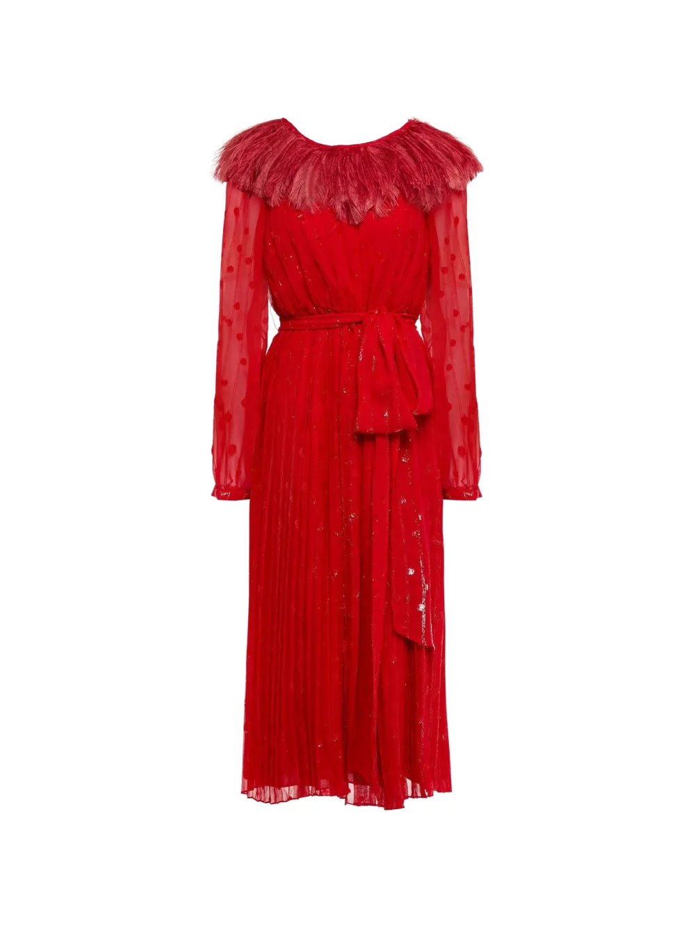 Valentino Garavani feather-trimmed fil coupé midi dress - Rosso
