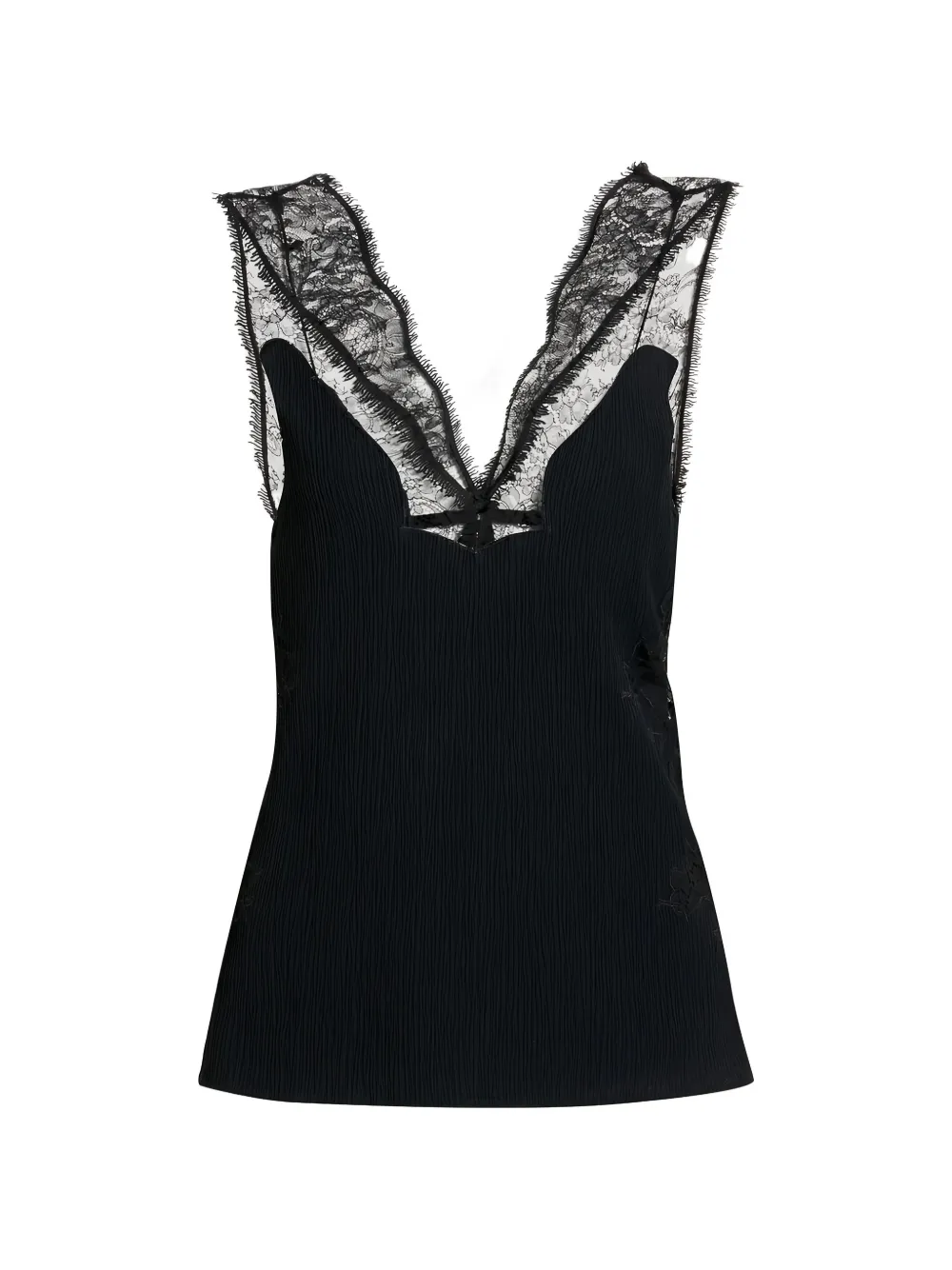 Givenchy lace-paneled plissé-crepe top - Schwarz