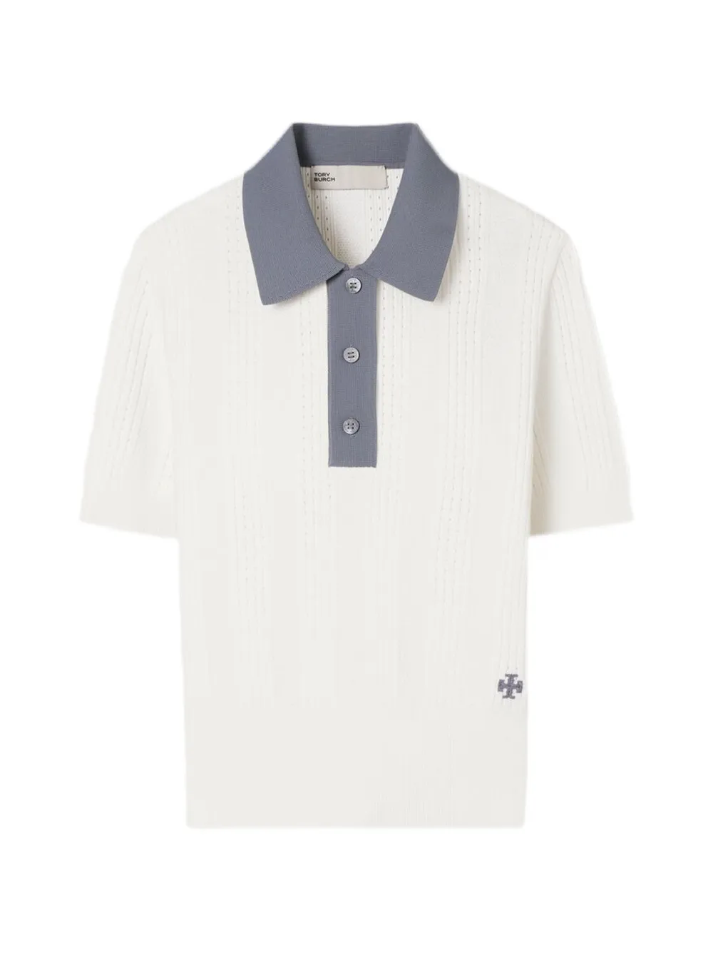 Tory Burch pointelle-knit polo top - White