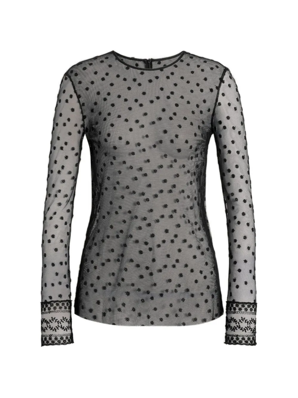 Alberta Ferretti floral-embroidered mesh top - Black