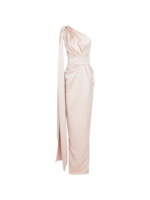 Rhea Costa one-shoulder draped gown