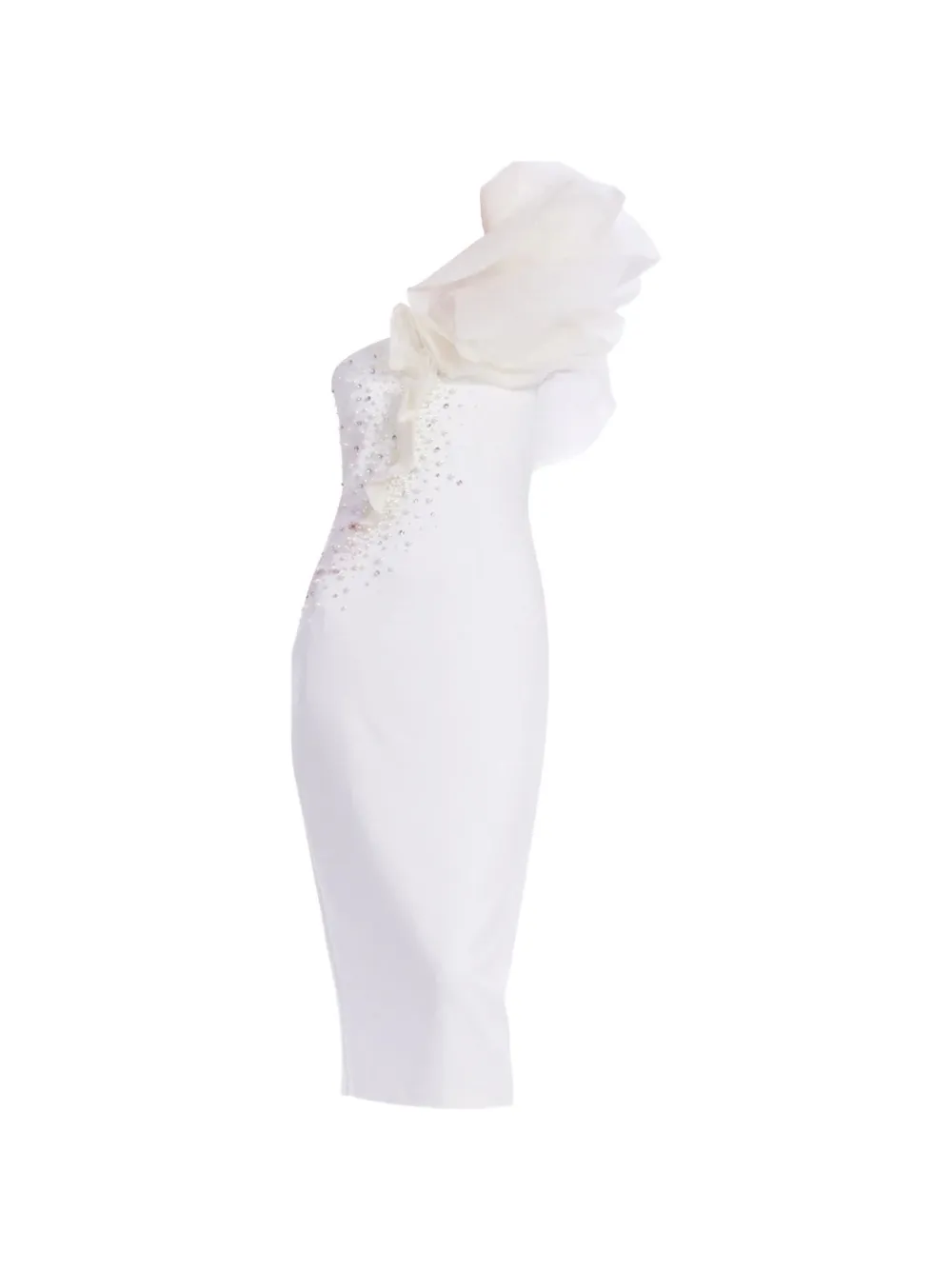 Badgley Mischka one-shoulder crystal-embellished midi dress - Bianco