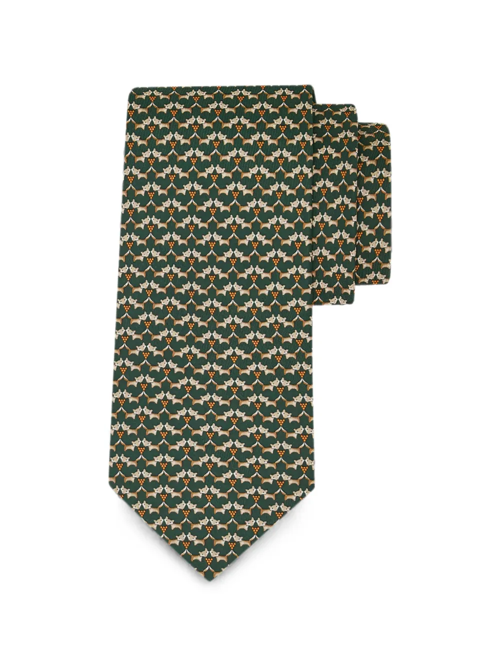 Ferragamo Aud stropdas met vossenprint Groen