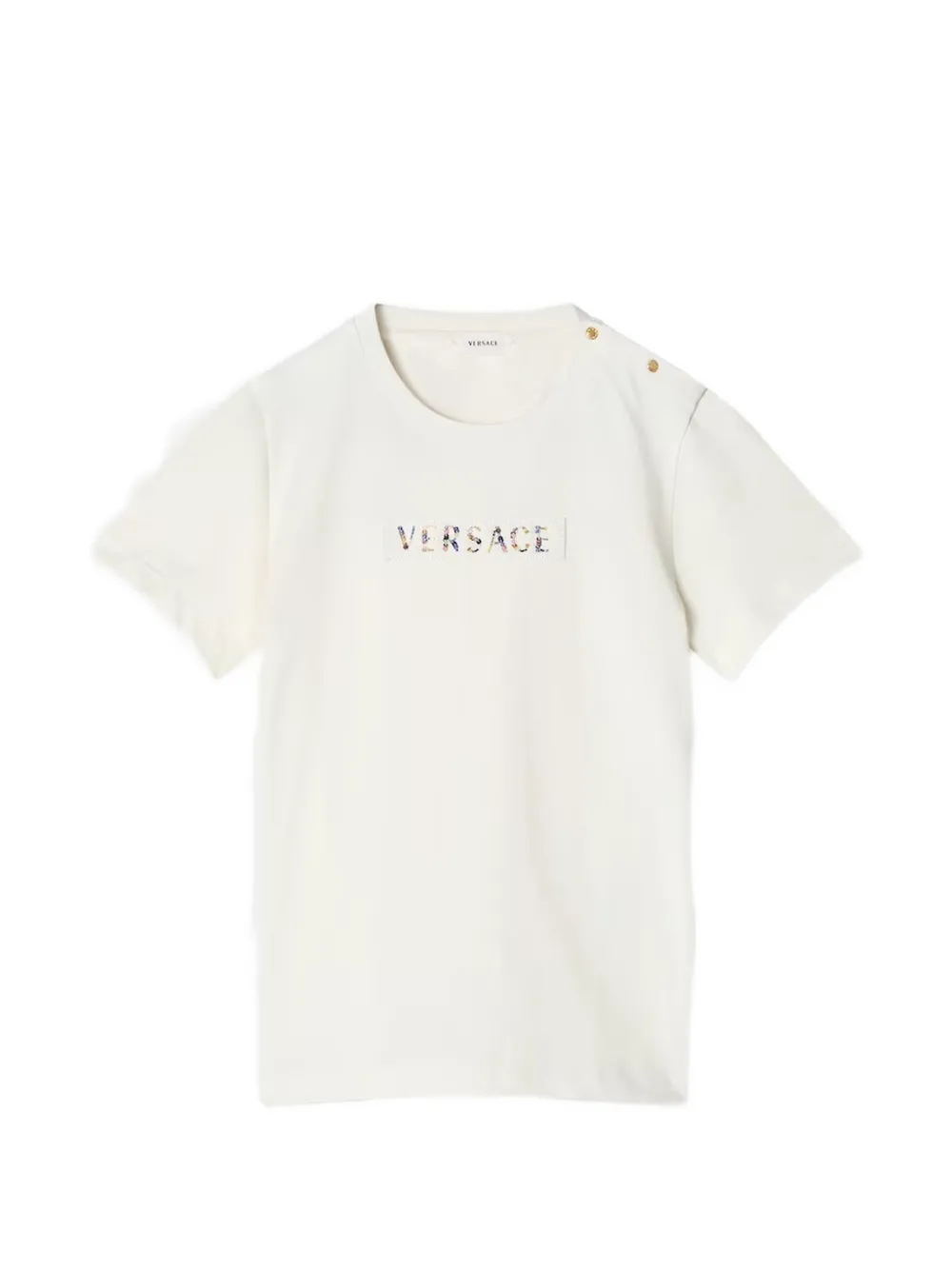 Versace Kids bead-embellished logo-patch T-shirt - Toni neutri
