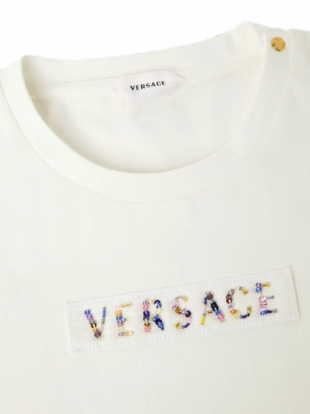 Versace Kids T-shirt verfraaid met kralen en logo-patch Beige