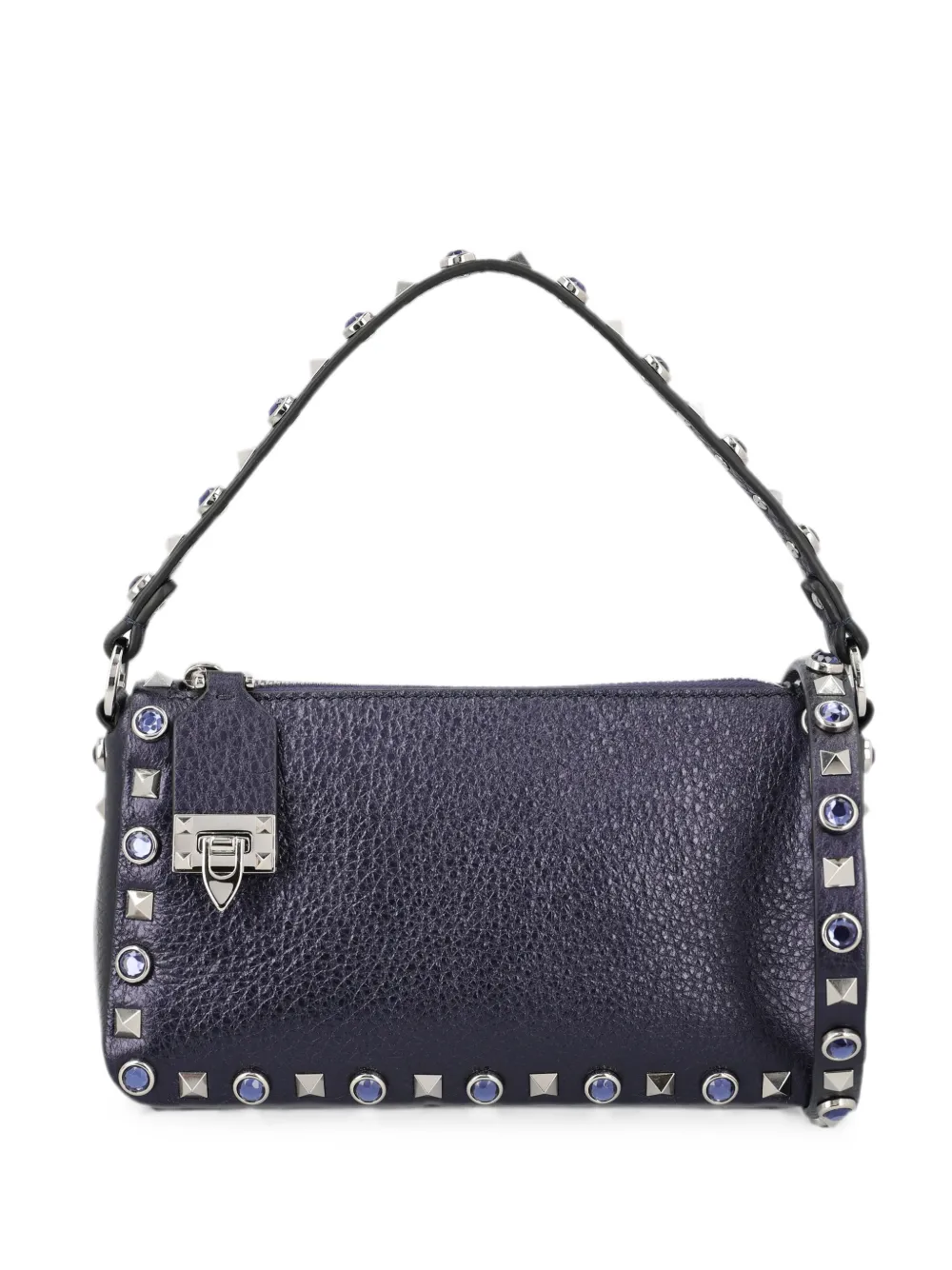 Valentino Garavani Rockstud small shoulder bag in laminated-calfskin with cabochon stones - Blu