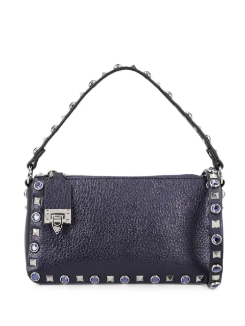 Valentino Garavani Kleine Rockstud Schultertasche aus laminiertem Kalbsleder mit Cabochon