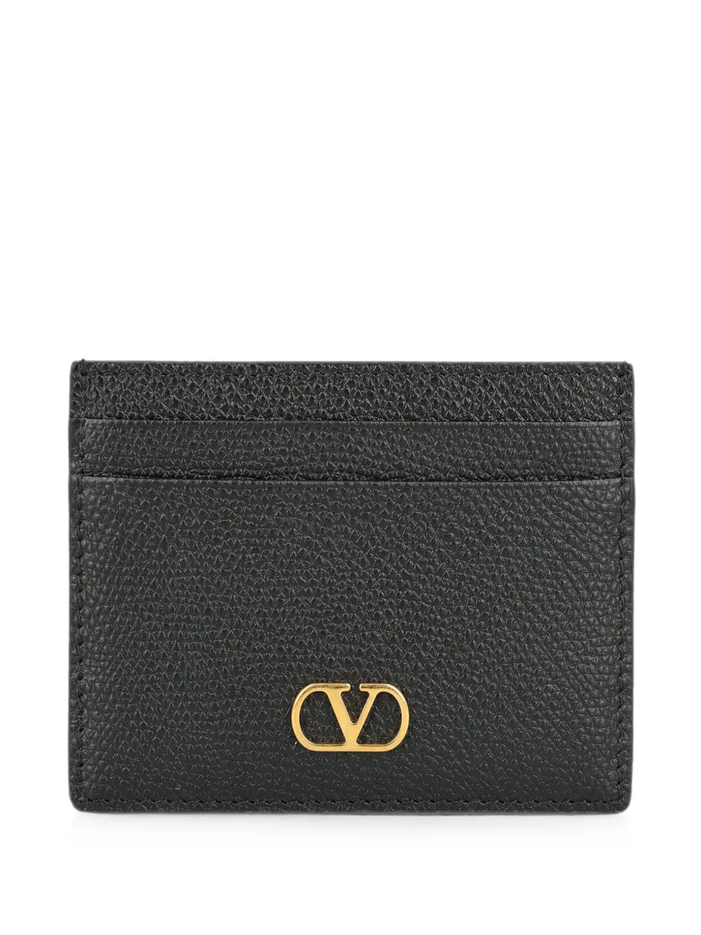 Valentino Garavani Vlogo Signature Grainy Calfskin Card Holder In Black