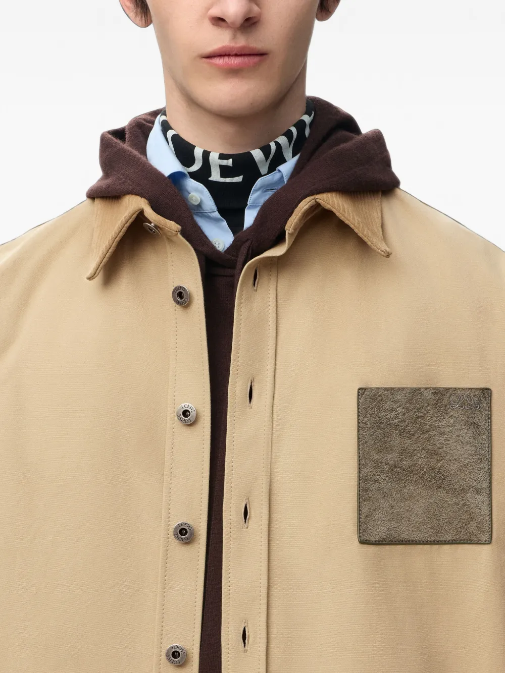 LOEWE Jack met ribfluwelen kraag en borduurwerk Beige