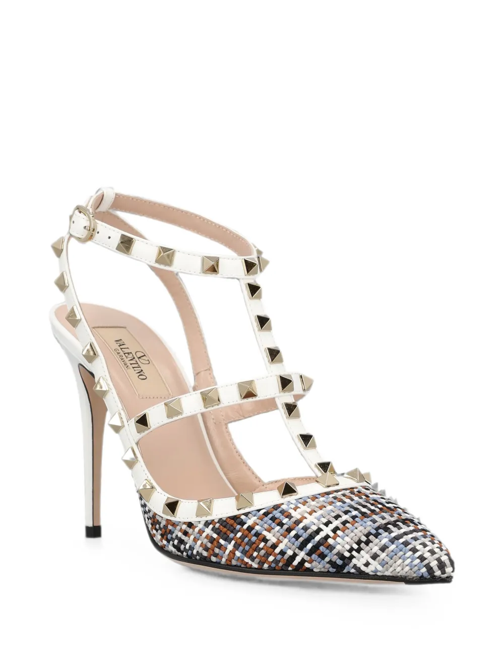 Valentino Garavani Rockstud pumps in woven fabric 100Mm Wit