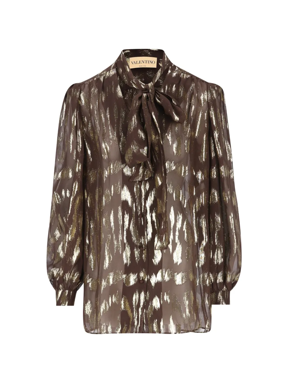 Valentino Garavani pussy-bow metallic-effect shirt - Marrone