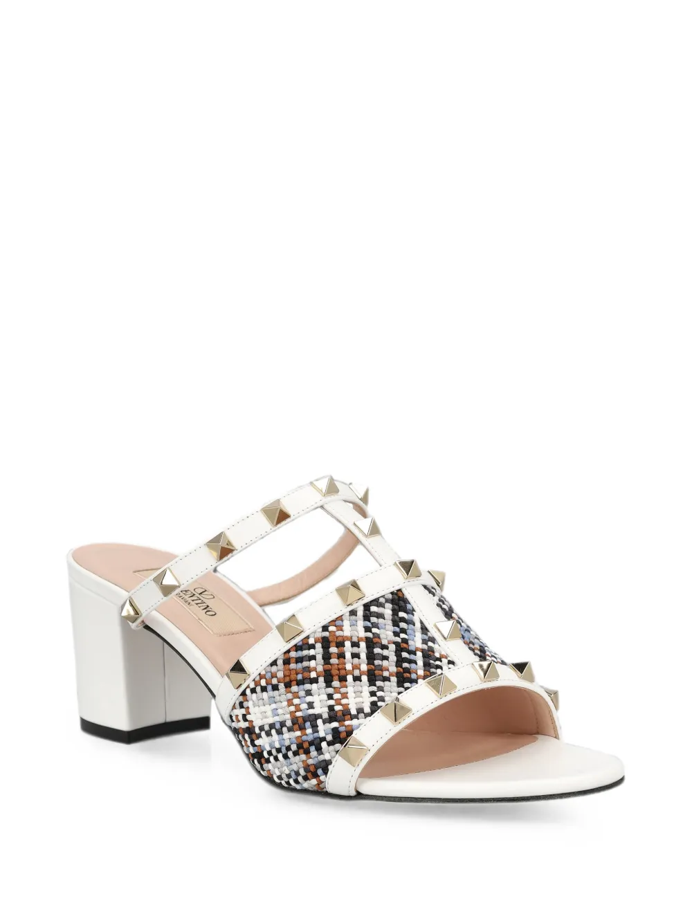 Valentino Garavani Rockstud tweed sandals Wit