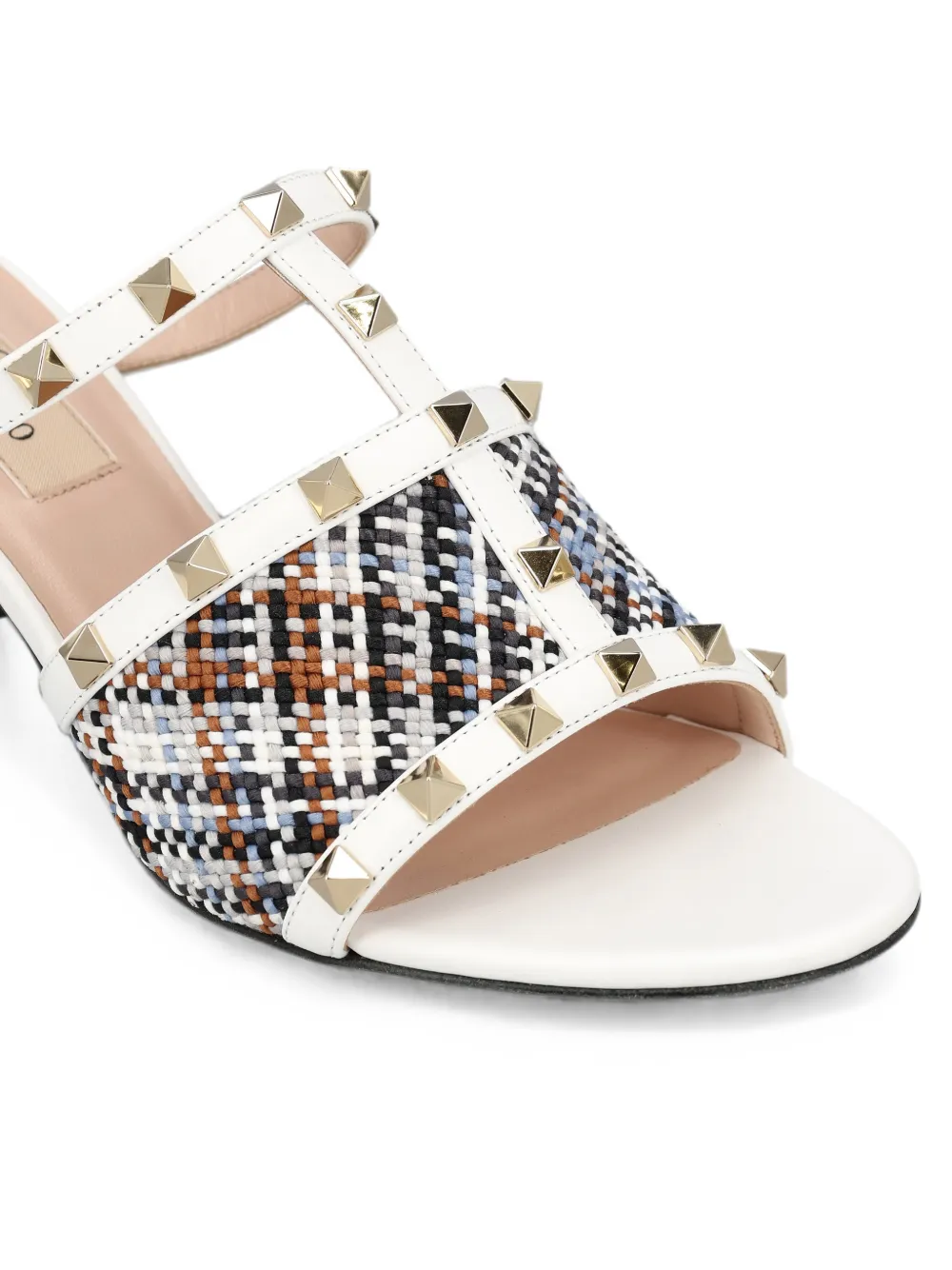 Valentino Garavani Rockstud tweed sandals Wit