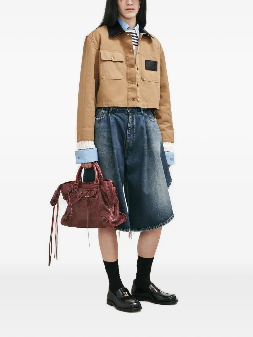 Balenciaga Cropped jack met leren kraag Beige