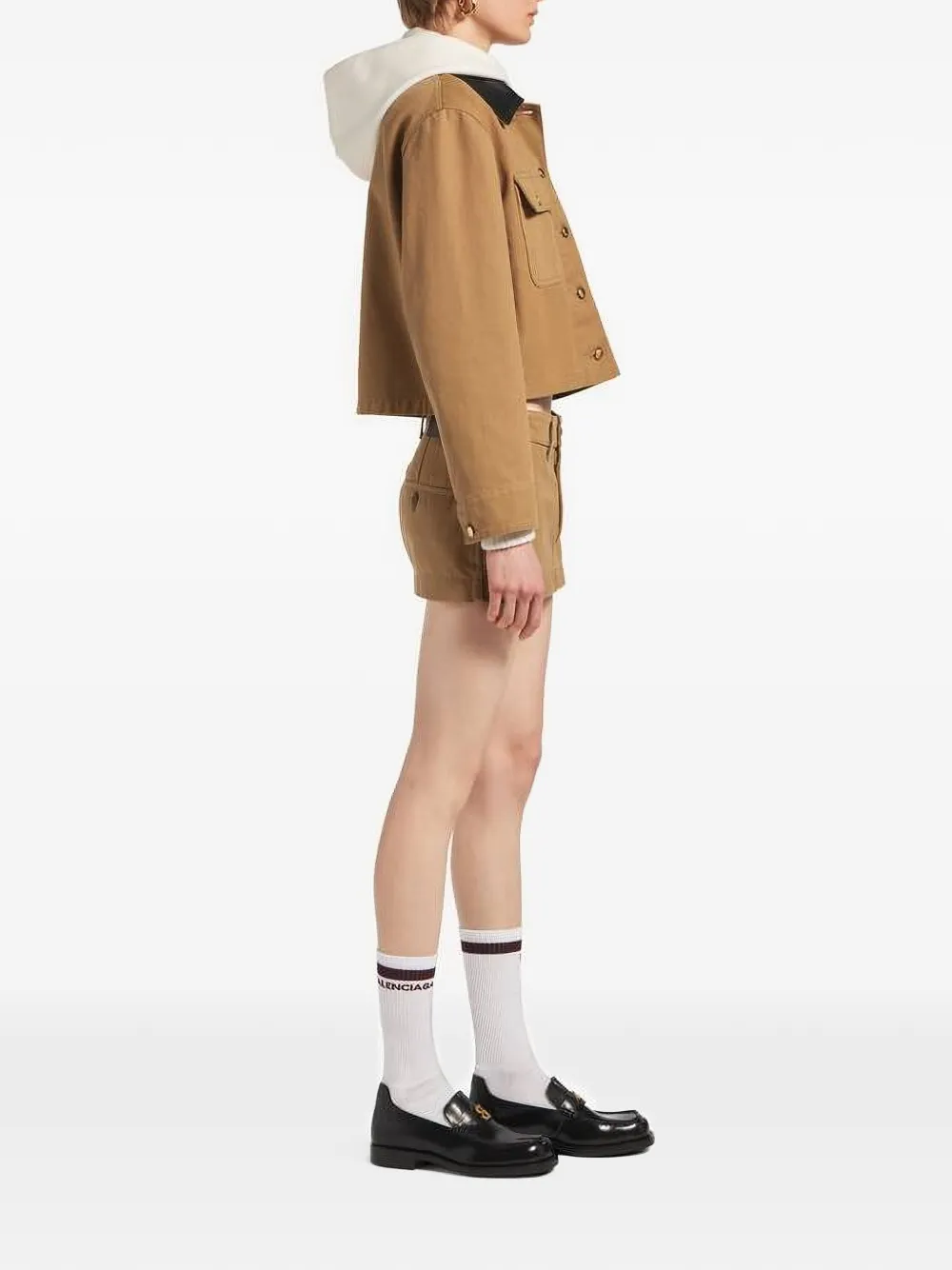 Balenciaga Cropped jack met leren kraag Beige