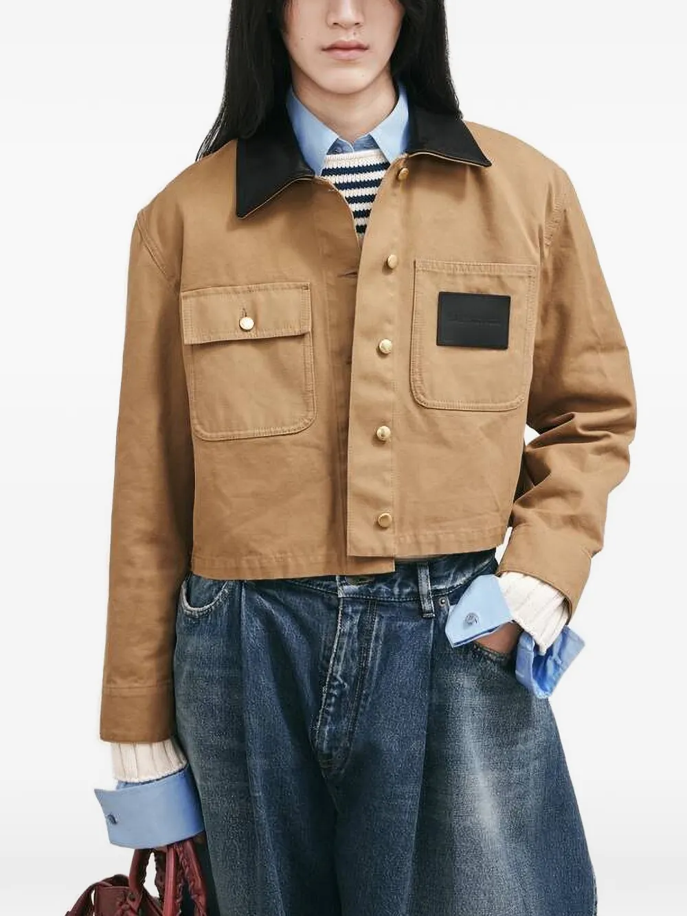 Balenciaga Cropped jack met leren kraag Beige