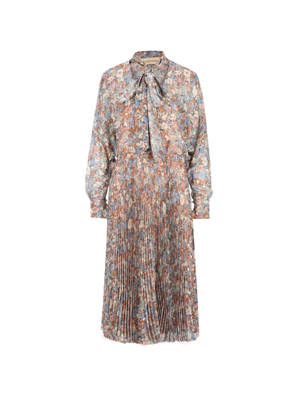 Valentino Garavani floral-print pussy-bow midi dress - Blu