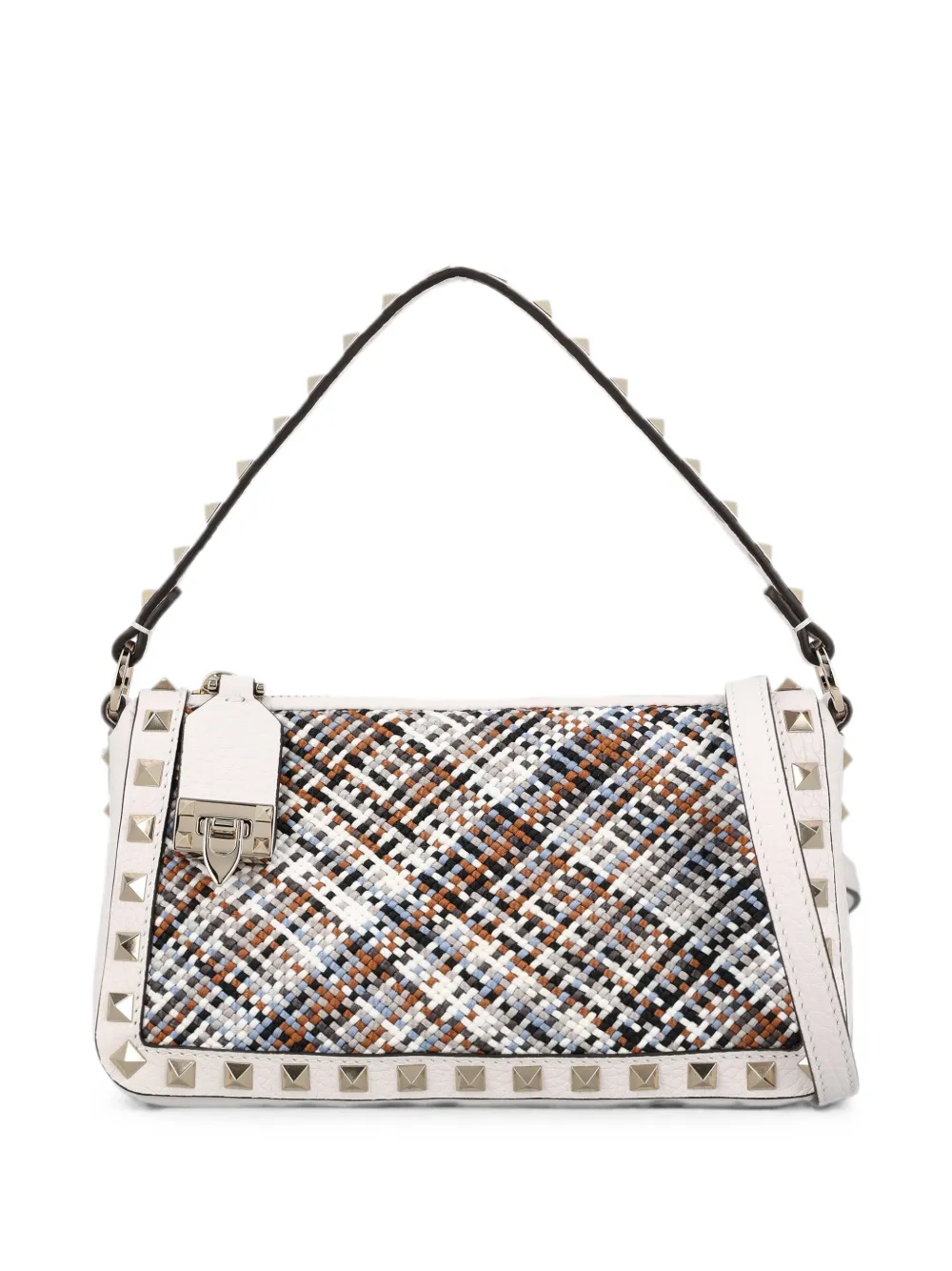 Valentino Garavani Rockstud tweed shoulder bag - White