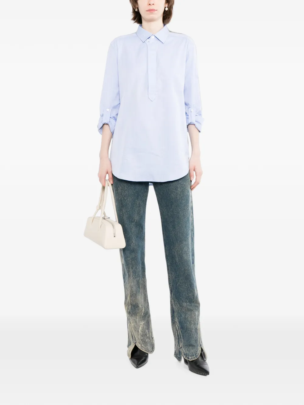 Ports V katoenen shirt Blauw