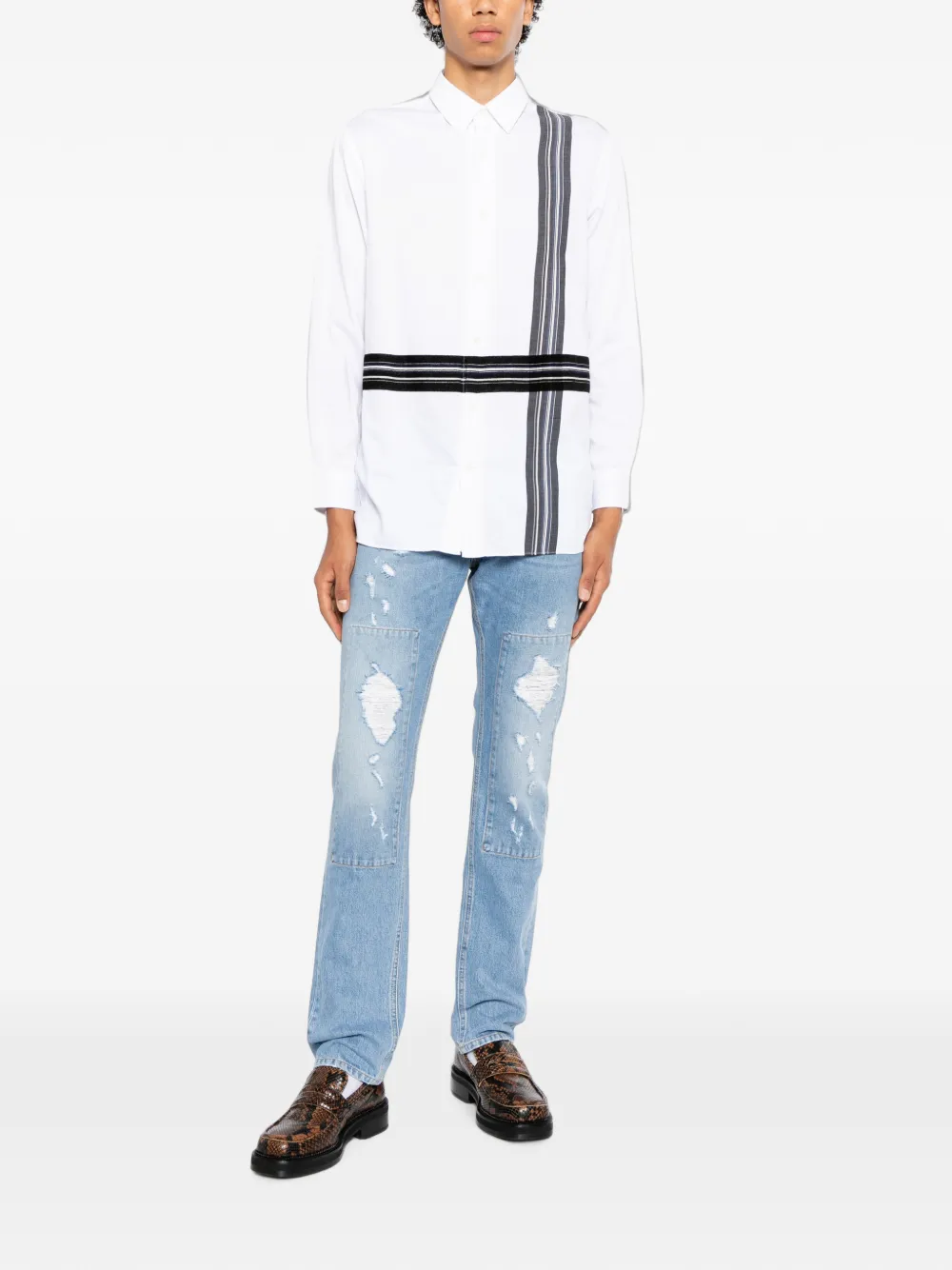 Ports V Shirt met streep-print Wit
