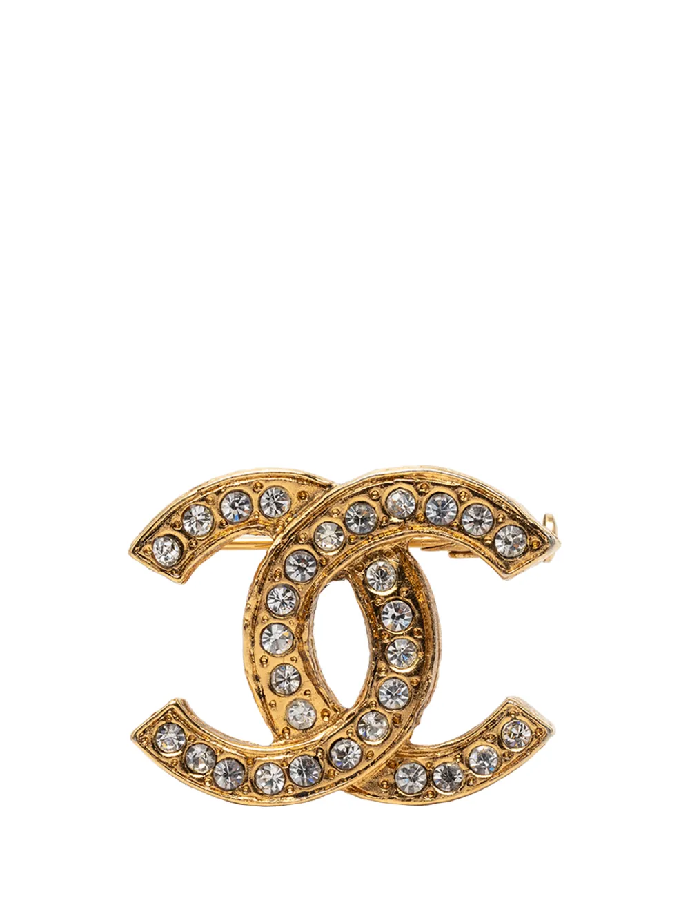 CHANEL Pre-Owned 1970-1980 CC Gold Plated Strass Pin Brooch costume brooch