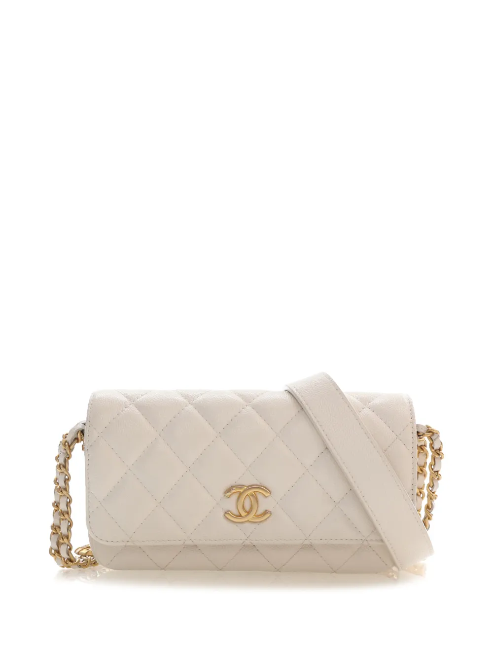 CHANEL Pre-Owned 2021-2026 Small CC Quilted Caviar Twist Your Buttons Flap crossbody bag - White