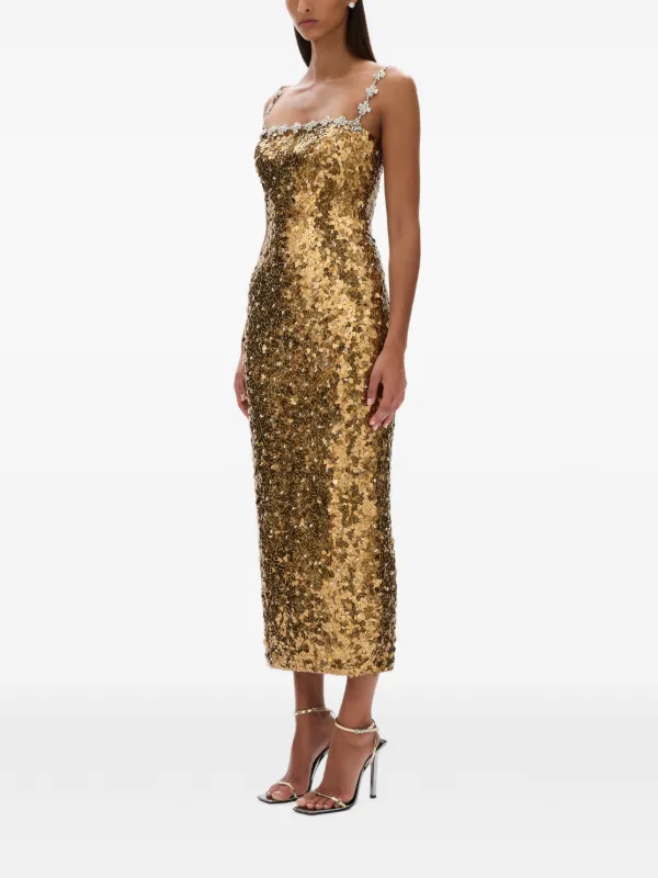Rachel Gilbert Karter sequin-embellished crystal-trimmed Maxi Dress | Gold