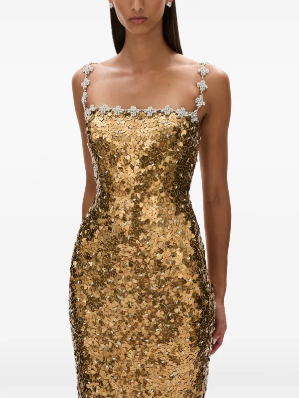 Rachel Gilbert Karter sequin-embellished crystal-trimmed Maxi Dress | Gold