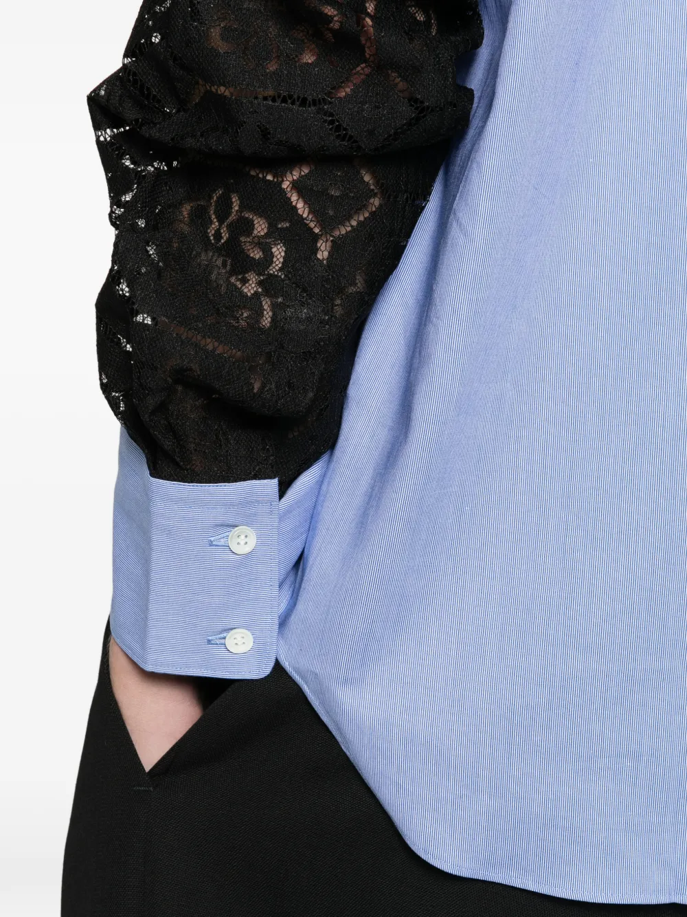 Comme des Garçons Homme Plus stripe long-sleeve shirt lace panel-detail blue white shirt Blauw