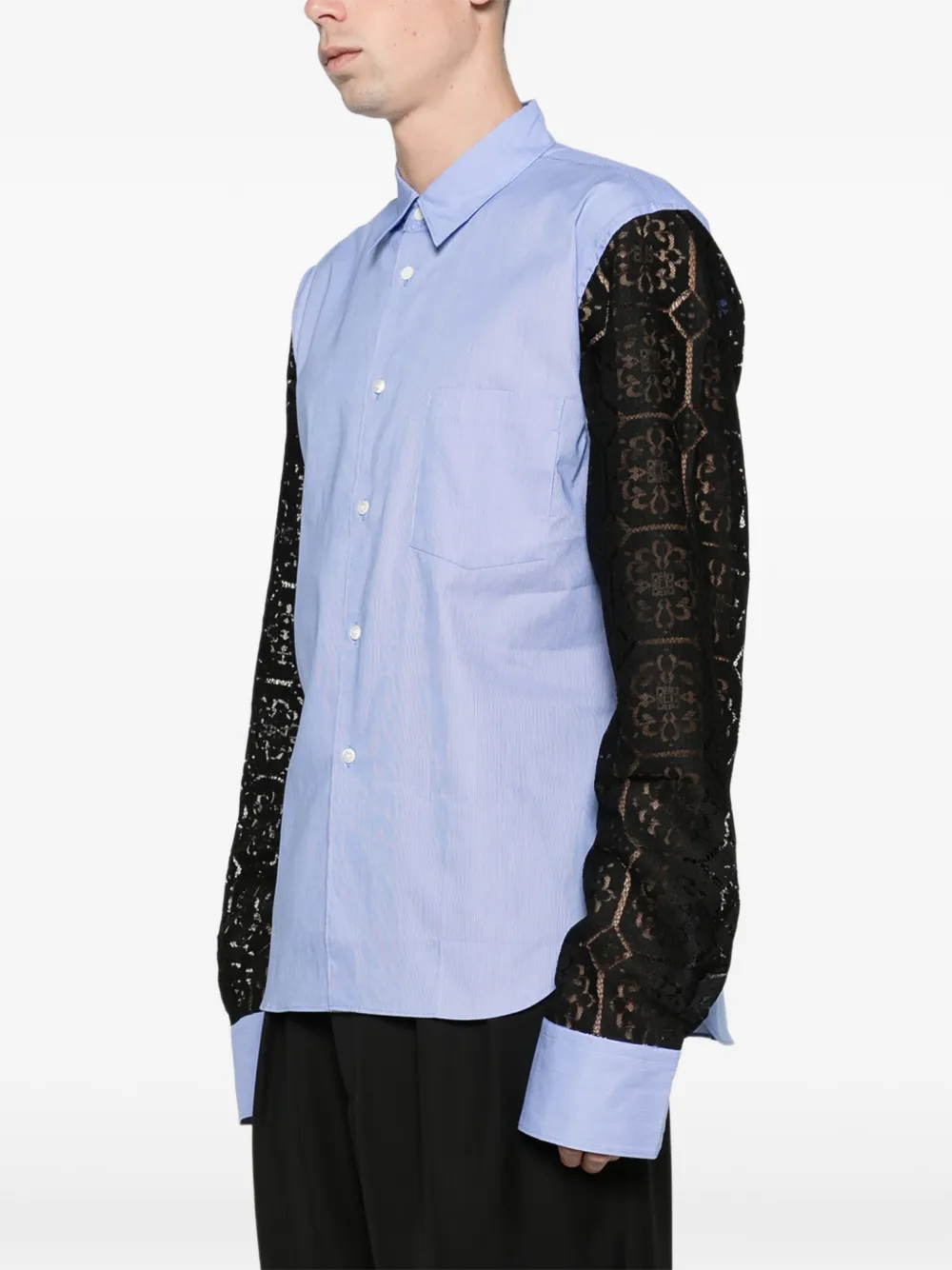 Comme des Garçons Homme Plus stripe long-sleeve shirt lace panel-detail blue white shirt Blauw