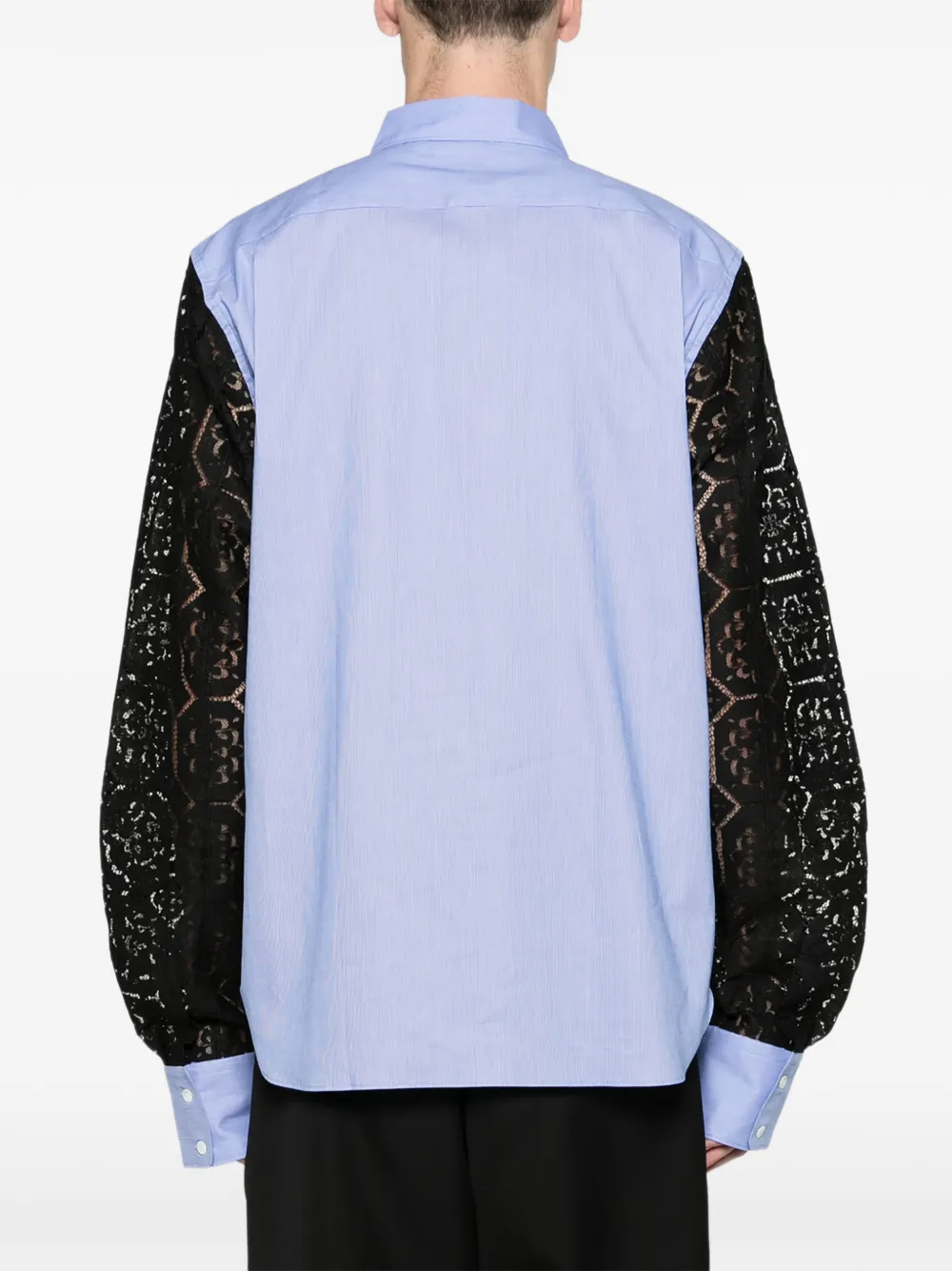 Comme des Garçons Homme Plus stripe long-sleeve shirt lace panel-detail blue white shirt Blauw